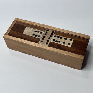 Vintage Handmade Wood Domino Set 28 Tiles & Wooden Storage Box